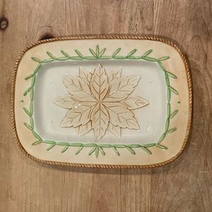 Fitz and Floyd Le Canard Classics VTG neutral leaf 2003 Rectangular Snack Dish